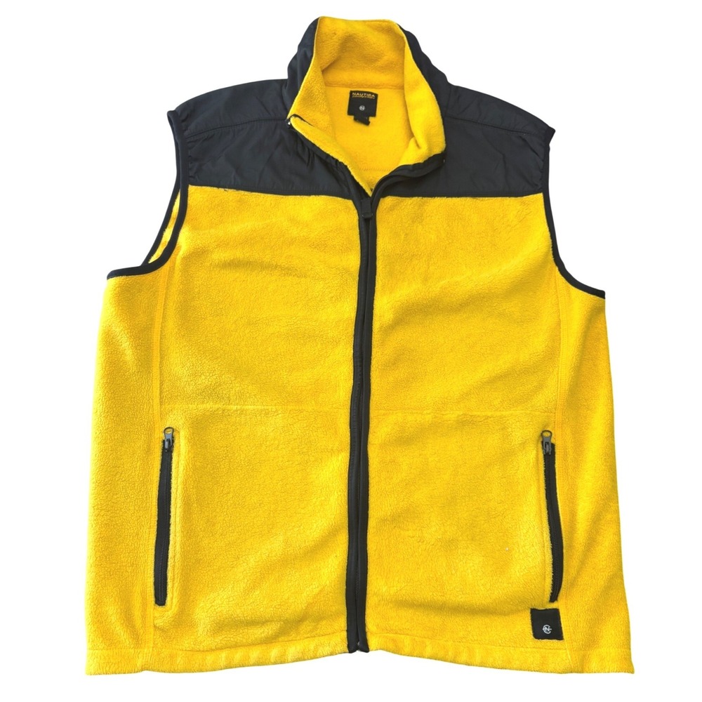 Nautica Competition Vest Mens XL Yellow Navy Black Fleece USA Made Vintage 90's
